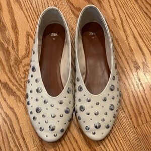 Zara White Studded Women's Flats